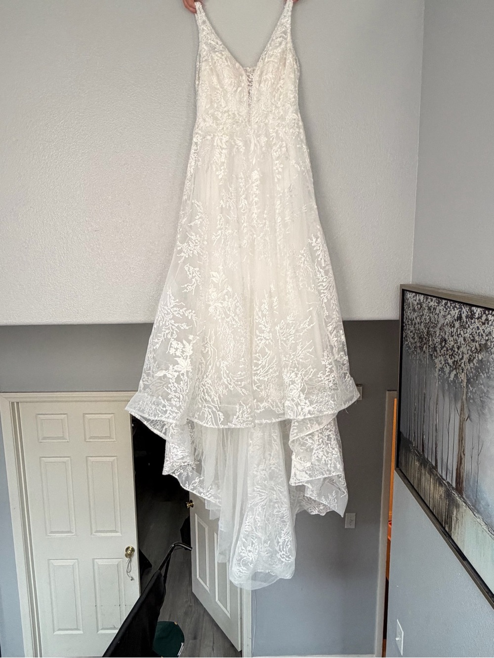 White V-Neck Lace A-Line Dress